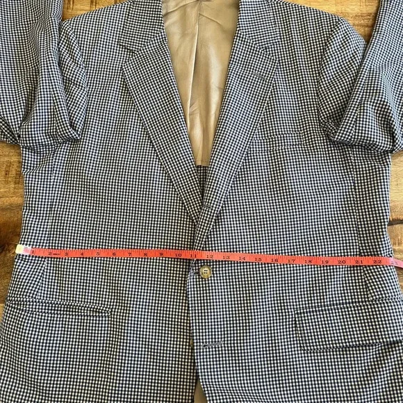 Vintage Orvis Gingham Check Blazer Mens 46R Navy Tan Sport Coat Union Made USA - Picture 16 of 16